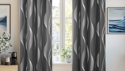 Deconovo Moderna gardiner, mörkläggningsgardin, ogenomskinlig gardin med mönster, mörkläggning av gardiner, 245x140 cm (höjd x bredd), mörkgrå, uppsättning med 2