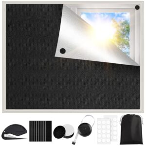 Kisvic Mörkläggningspersienner utan borrning, 200 x 145 cm, 100 % ljusogenomträngligt mörkläggningstyg-set, kan skäras till mått, takfönster, rullgardin utan borrning, mörkläggning för inomhus, resor,