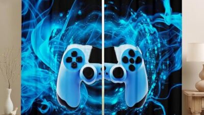Spel gardin för spel sovrum vardagsrum spelrum gardiner barn pojkar videospel spelkontroll fönster draperier konsol spelkontroll gardin blå B 46 x L 54