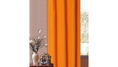 Uppsättning av 1 gardiner ogenomskinlig matta, enfärgad gardin med slingor. Tillverkad av ädelt mikrosatin mikrofibertyg, 225 x 140, orange, 20400